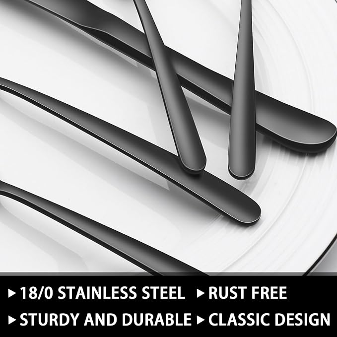 49-Piece Black Silverware Set with Organizer, Heavy Duty Stainless Steel Flatware for 8, Cutlery Utensil Sets with Steak Knives, Rust-proof, Mirror Polished, Dishwasher Safe, Black Heavy Duty