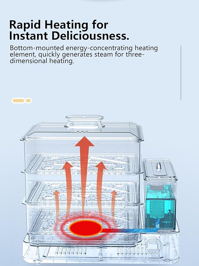 Electric Steamer 3 Tier Food Steamer Vegetable Steamer with Detachable Water Tank 24L Capacity Touch Screen Display for Home Restaurant Party