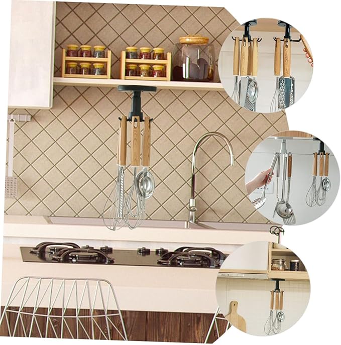 Milisten 3pcs Rotatable Kitchen Utensil Hooks Wall Mounted Plastic Hanger Set Space Saving Hanging Utensil Holder for Kitchen Organization