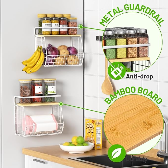 Ofiray-home Magnetic Shelf for Fridge with Wood Lid, Fruit Potato and Onion Storage Bins, Pantry Organizers & Storage, Large Container Magnetic Spice Rack for Refrigerator, Kitchen Counter (White, 1)