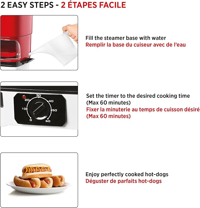 Starfrit Electric Hot Dog Steamer - Steams up to 12 Hot-Dogs - Nestable Components for Easy Storage