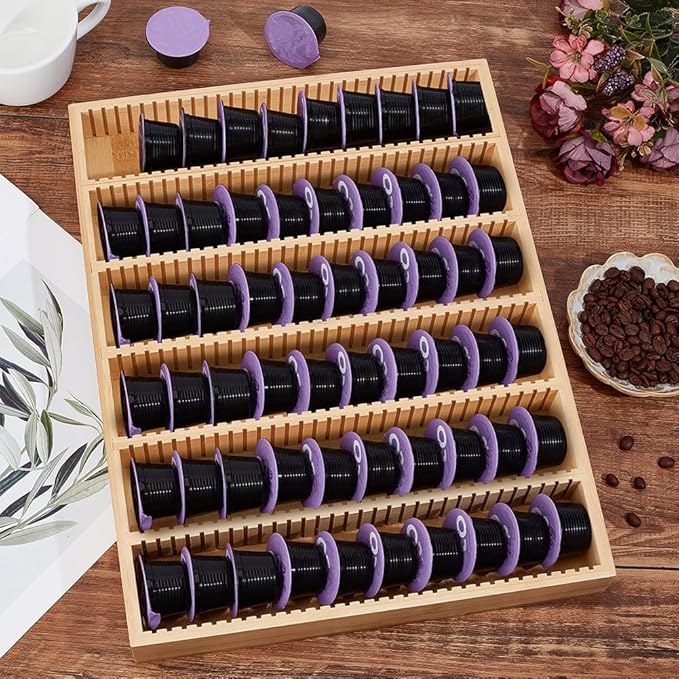 CUTHOLLOW Bamboo Coffee Pod Drawer Organizer for Coffee Pod Storage(About 60 Pods), Campatible with Coffee Pods for Kitchen, Office, Coffee Station