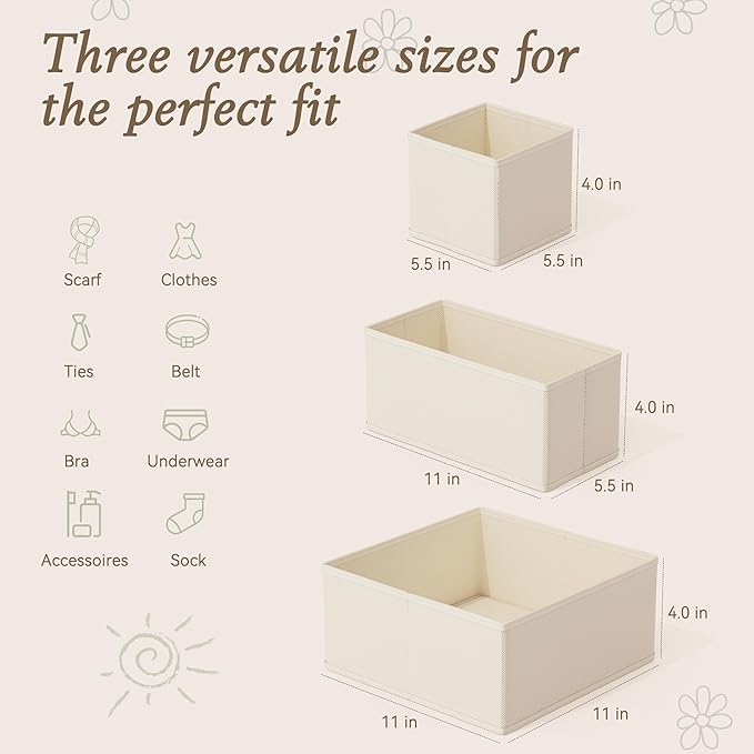 Criusia Drawer Organizer 18-Piece Set, Dresser Organizer for Baby Clothes, Foldable Closet Storage & Drawer Dividers for Underwear, Socks, Nursery (Beige)