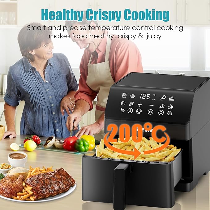 DEIME Air Fryer 6.5 QT 12-in-1 Dual heating for 360° Crispy Meals Large Capacity Oven Air Fryers Healthy Cooker with Fast Cooking with Bake, Roast, Broil, Non-Stick Basket