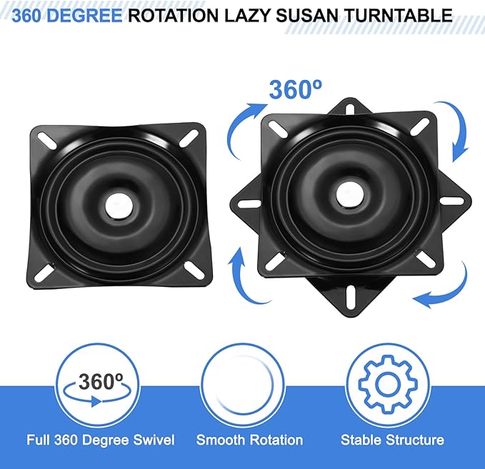 uxcell 2Pcs 6" Bar Stool Swivel Replacement, 360° Rotation Lazy Susan Turntable, Square Semi-Ball Bearing Seat Swivel Base Mount Plate for Recliner Chair or Table, Black (154x2mm)