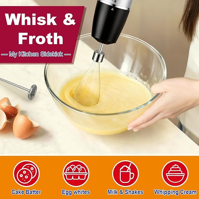 Upgraded 1100W 5-in-1 Immersion Hand Blender – 30 Speed Settings, Up to 15,500 RPM, Handheld with Milk Frother & Food Processor, Black