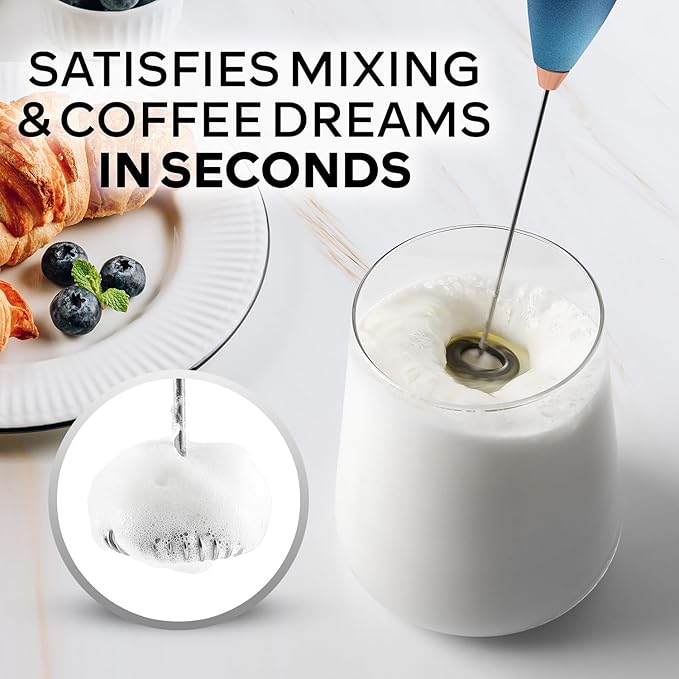 Zulay Kitchen Powerful Milk Frother Wand With 4 AA Duracell Batteries - Ultra Fast Handheld Drink Mixer - Electric Whisk Foam Maker for Coffee, Lattes, Cappuccino, Matcha & Creamer - Deep Sea