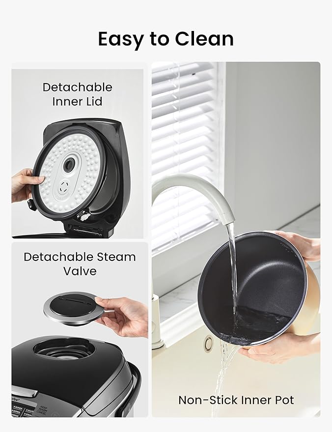 COMFEE' Rice Cooker 12 Cups Cooked/6 Cups Uncooked, Portable Non-Stick Rice Maker, Japanese Rice Cooker with Fuzzy Logic Technology, 24-Hour Timer Delay, 11 Presets, Steamer, Fast Cooker, Grain Cooker, Black