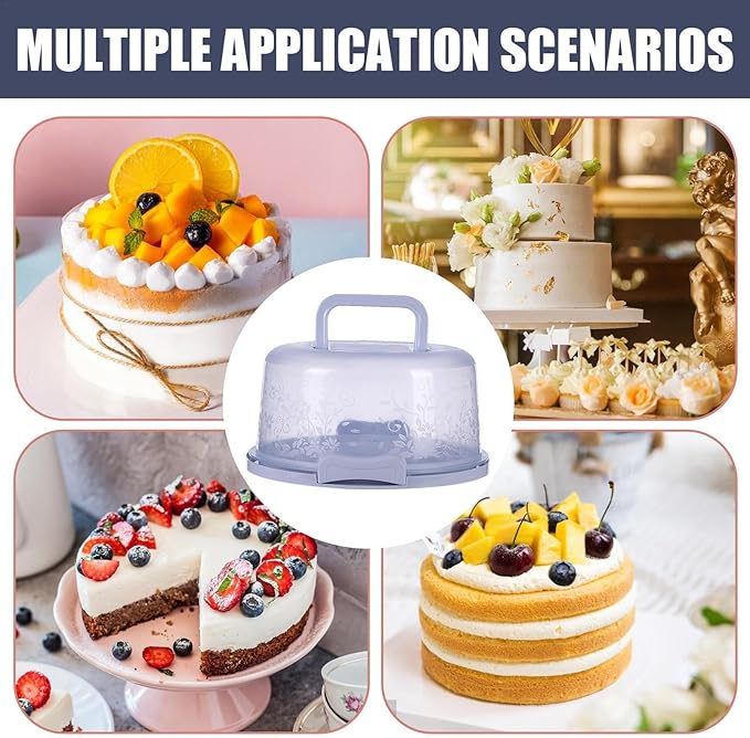 Generic Translucent Modern Cake Carrier With Handle - 10.24x8.66x4.92 inches, 6.6L, Blue, Food Grade PP, Reusable, Non-Toxic, Portable, Microwaveable, Dishwasher Safe