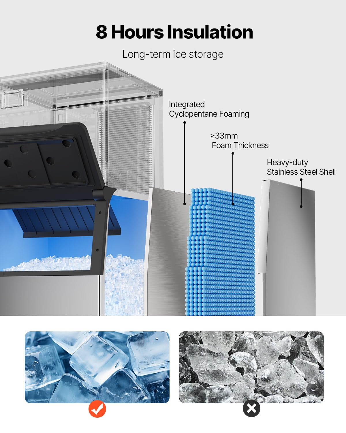 VEVOR Commercial Ice Maker Storage Bin, 500LBS Capacity Ice Bin, Stainless Steel Ice Storage Bin with Filter and Adjustable Anti-Slip Rubber Feet, Suitable for Restaurant Hotel and Beverage Shops