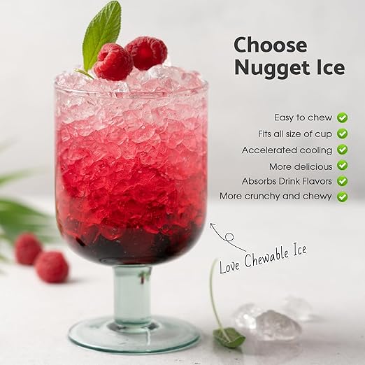 Countertop Ice Makers Machine with Basket and Scoop, 38Lbs/24h Soft Chewable Pellet Ice, One-Click Operation, Nugget Ice Maker for Home, Kitchen, Camping, RV, Office and Party,Sliver
