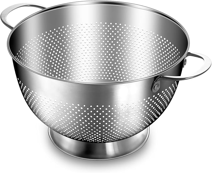 Stainless Steel Colander for Kitchen | 5 Quart Durable Rice and Pasta Strainer with Handle | Oversized Handles | Nesting Design | Rust-Resistant & Dishwasher Safe