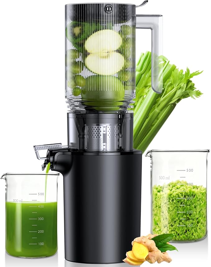 Cold Press Juicer,5.4" Wide Feed Chute Juicer Machines,High Juice Yield,Slow Masticating Juicer for Whole Vegetables & Fruits Fruits,Black