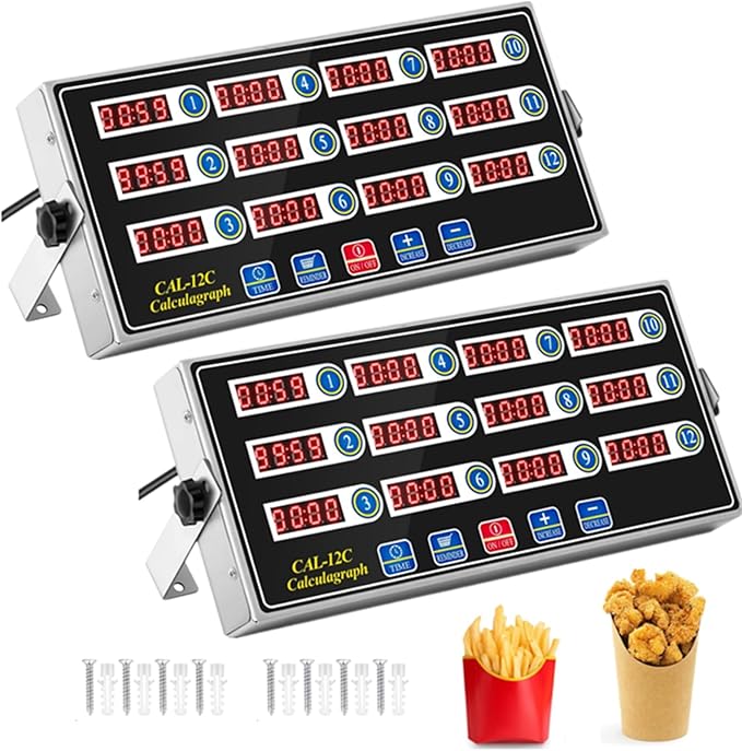 Relaxweex 2 Pack Commercial 12 Channel Digital Kitchen Timer, Multi-Countdown Timer with Loud Alarm & Large LCD Display, Wall Mount or Countertop for Restaurant, Fry Station, Baking & Lab Use