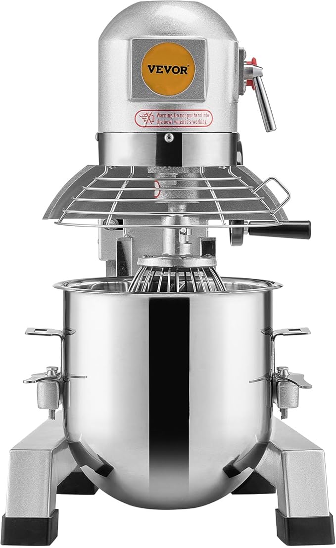 VEVOR Commercial Food Mixer, 15Qt Capacity with Timer, 500W Stainless Bowl Durable Electric Mixer for Commercial Use, 3 Speed Options 113/184/341 RPM, Includes Dough Hook & Whisk
