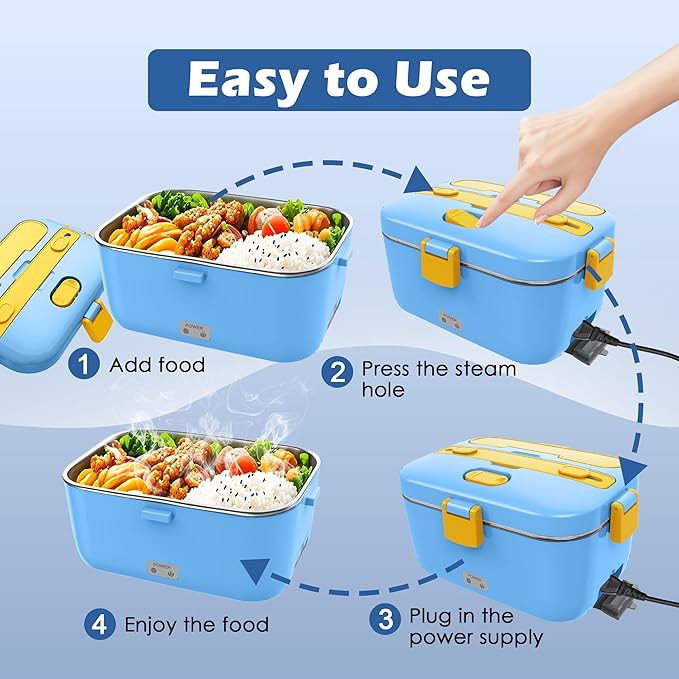 COZYEXPERT 100W Heated Lunch Boxes for Adults 12V 24V 110V-230V Electric Lunch Box Food Heater for Car/Truck Portable Food Heating Boxes with 1.8L 304 SS Containe