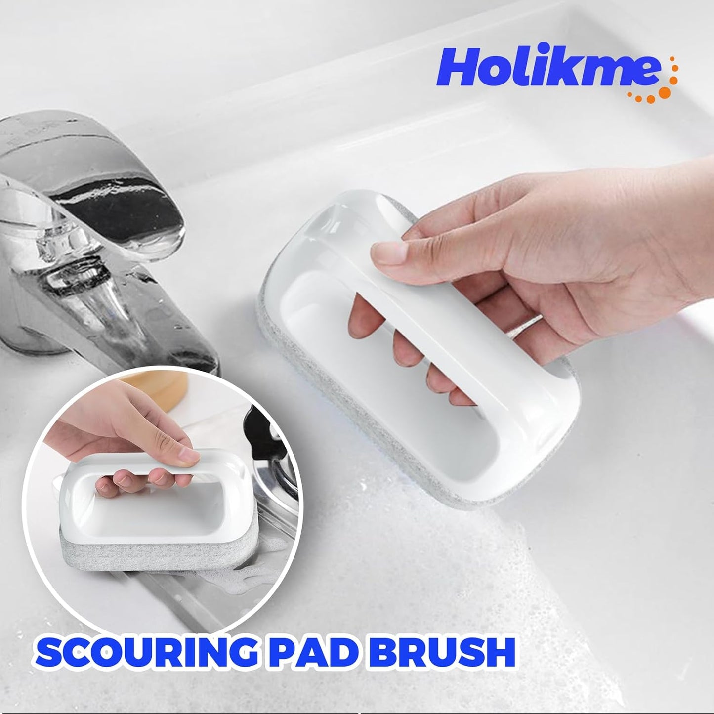 Holikme Cleaning Brush Set, Scouring Pad for Cleaning, Groove Gap Brushes for Pot, Pan, Kitchen Sink, Wire Brushes (White)