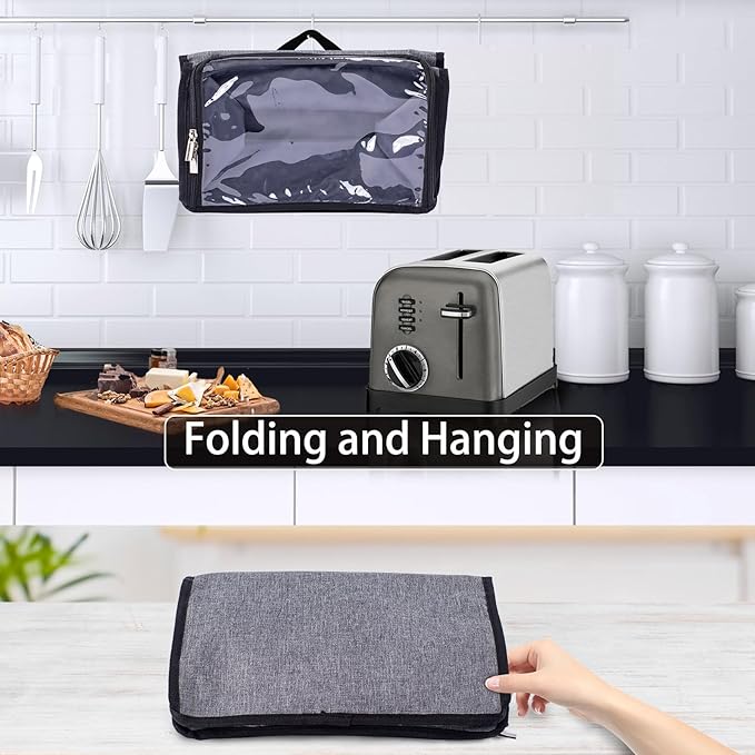 Toaster Cover with Base for 2 Slice Wide Slot, Dust Covers Compatible with Cuisinart 2 Slices, Toaster Bags with Zipper Closure (Cover Only)