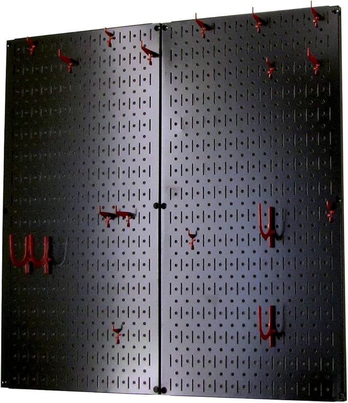 Wall Control Kitchen Pegboard Organizer Pots and Pans Pegboard Pack Storage and Organization Kit with Black Wall Board and Red Accessories