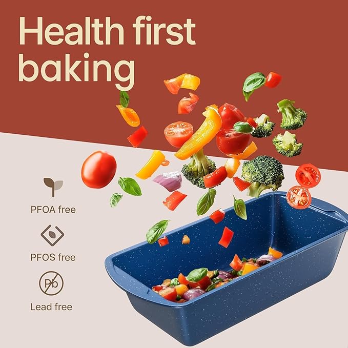 Nonstick Loaf Pan Set Pack of 1, Carbon Steel 11" Large Baking Bread Pan, Oven Safe Up to 450°F, PFOA, PFOS, PTFE Free, Space Saving Stackable Design, Stain Resistant, Dishwasher Friendly, Blue Marble