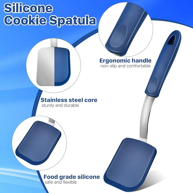 4 pcs Silicone Spatula, Heat Resistant Silicone Cookie Spatula Turner, No Scratch Flipper Baking Utensils, Small Spatulas Turner for Nonstick Cookware, Pancake (Gray, Blue, Black, Red)