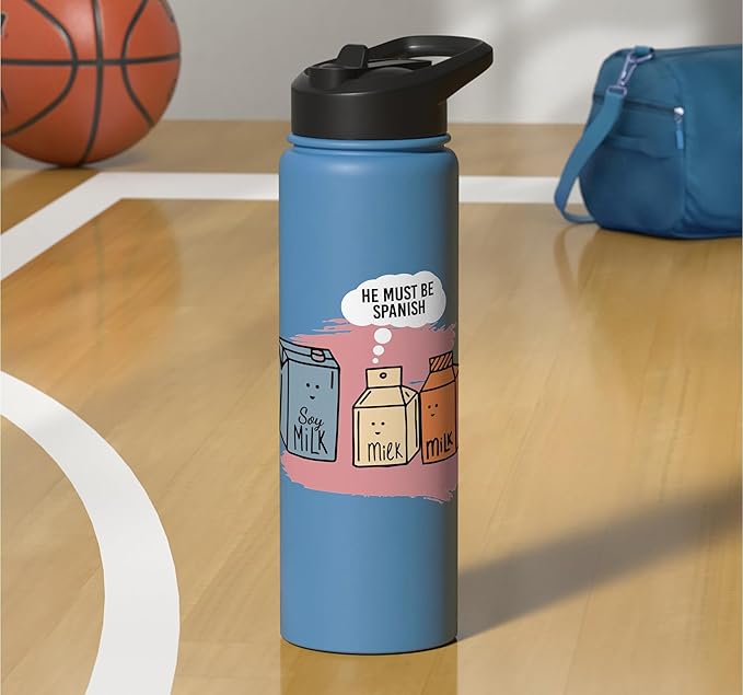 He Must Be Spanish I Milk Soy Milk Milk Carton Fun Soy Stainless Steel Insulated Water Bottle