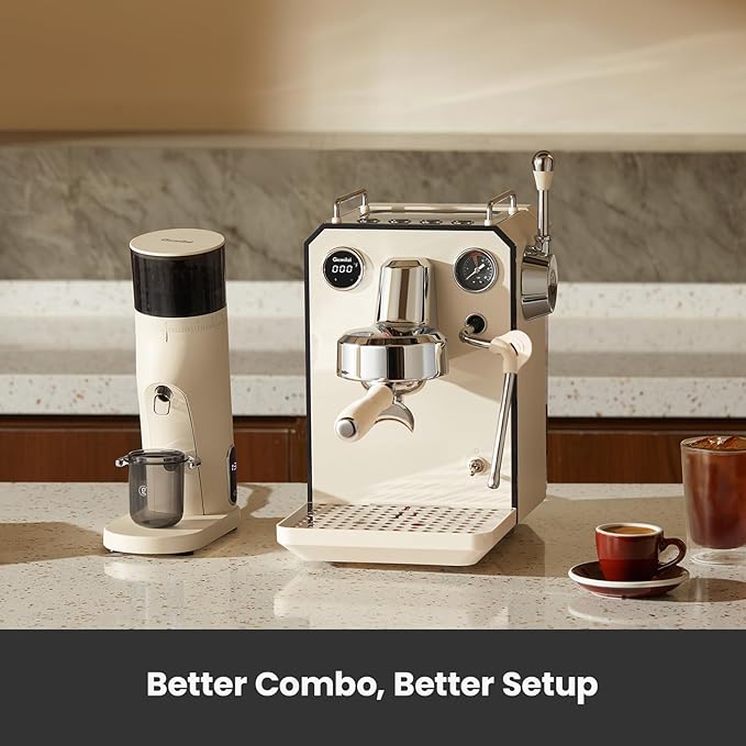 Owl Espresso Machine, 15 Bar Professional Semi-Automatic Espresso Maker with Milk Frother Steam Wand, 57oz Removable Water Tank, Dual Display, for Cappuccino, Latte at home, G3006, Ivory White