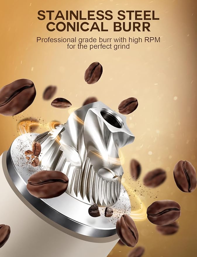 Burr Coffee Grinder – Portable Coffee Bean Grinder with 60 Grind Settings, LCD Timer, 51 & 58mm Portafilter Compatible - Rechargeable Electric Espresso Grinders for Home, Office & Travel