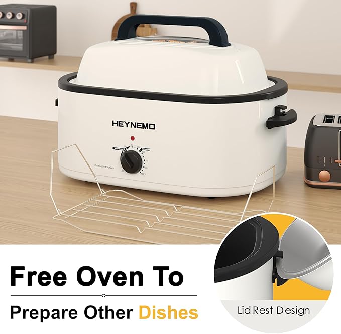 24 Quart Electric Roaster Oven with Visible & Self-Basting Lid, Large Turkey Roaster with Defrost Warm Function, Adjustable Temperature, Removable Pan Rack, Stainless Steel