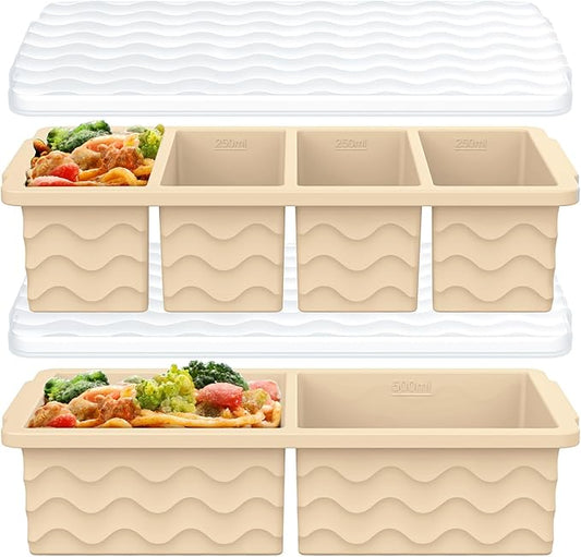 Silicone Freezer Molds for Soup with Lid, 1-Cup & 2-Cup Large Ice Cube Trays Food Storage Containers for Meal Prep, Freeze 500mL/250mL/125mL Portions – 2 Pack