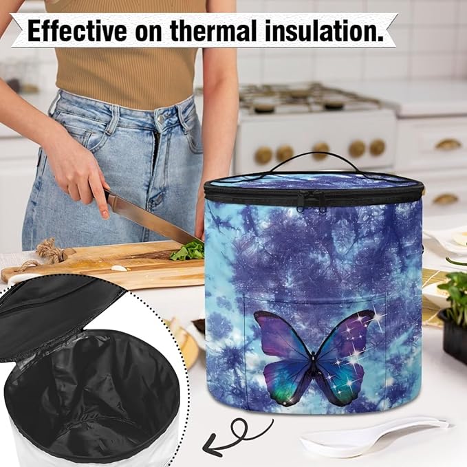 Electric Pressure Cooker Insulation Bag Effective Insulation Pressure Cooker Insulation Bag Enclosed on the Bottom, Butterfly Blue Tie Dye