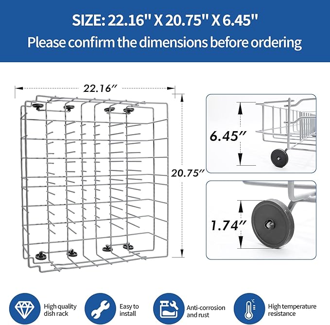 5304535379 Lower Dishrack Replacement Compatible With Frigidaire Crosley Kelvinator Dishwasher rack Assembly Part Numbers 154331605 154331606 154336020 5304491809 5304517200 5304535335 AP7215764