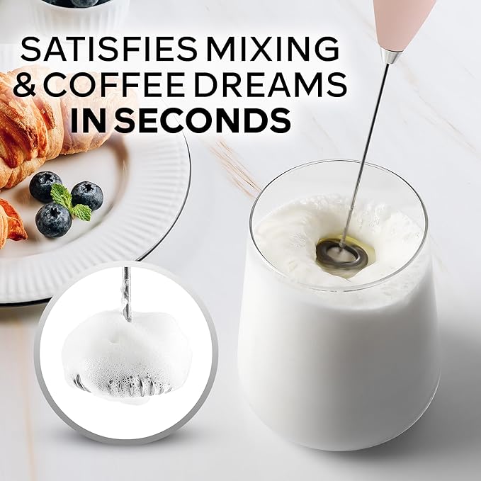 Zulay Kitchen Powerful Milk Frother Wand With 4 AA Duracell Batteries - Ultra Fast Handheld Drink Mixer - Electric Whisk Foam Maker for Coffee, Lattes, Cappuccino, Matcha & Creamer - Pink Salt