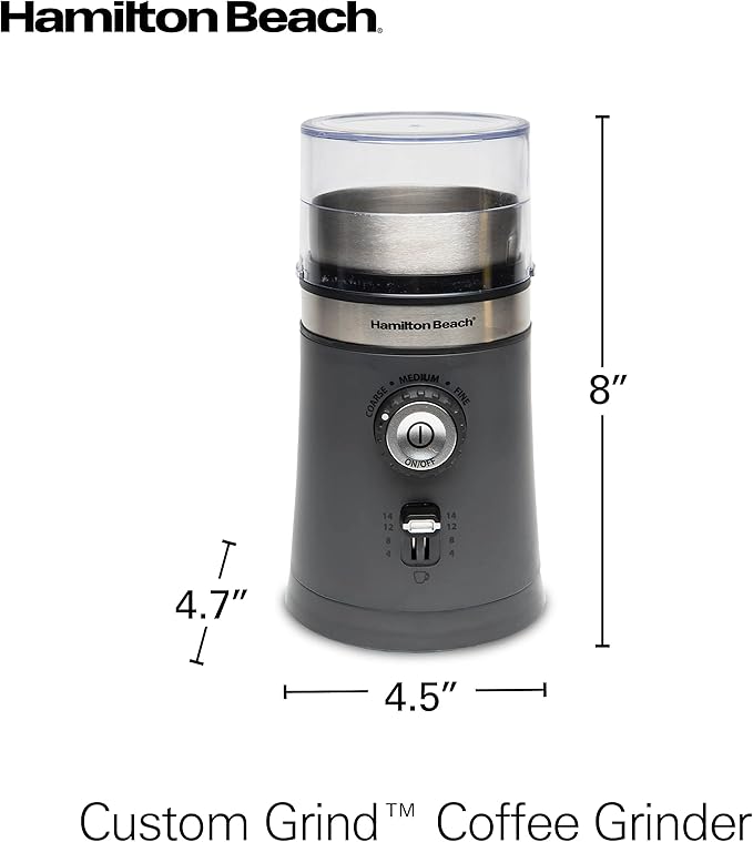 Hamilton Beach Electric Coffee Grinder for Beans, Spices and More, with Multiple Grind Settings for up to 14 Cups, Removable Stainless Steel Chamber, Grey (80396C), 10 oz