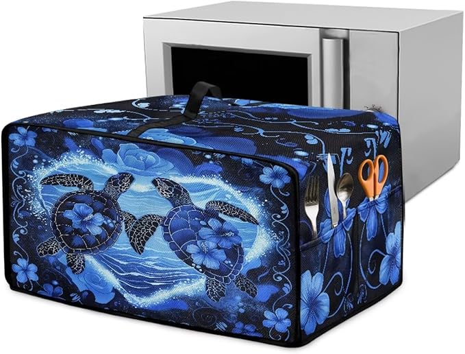 Convection Oven Cover Countertop Appliance Covers Stain-resistant Microwave Oven Protector for Kitchen Home Decor, L, Sea Turtle Love Hibiscus Flower Dark Blue