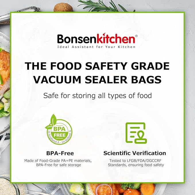 Bonsenkitchen Vacuum Food Sealer Rolls Bags, 2 Packs 8 in x 20 ft, BPA Free, Durable Commercial Customized Size Bags for Storage and Sous Vide Cooking,VB3206