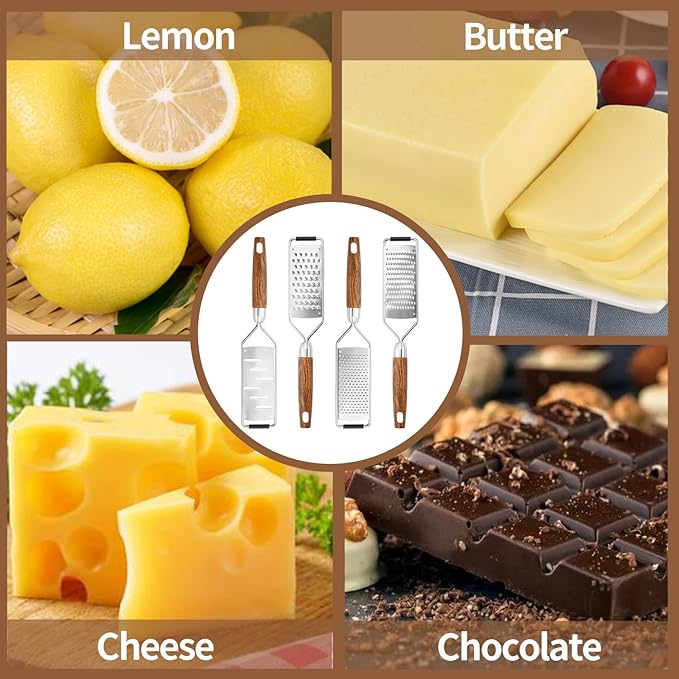 Professional Cheese Grater Stainless Steel,Multi-Purpose Grater With Wood Handle for Cheese, Ginger, Lemon, Garlic, Nutmeg,Fruits,Chocolate & Spices-Wideboard (Slice)