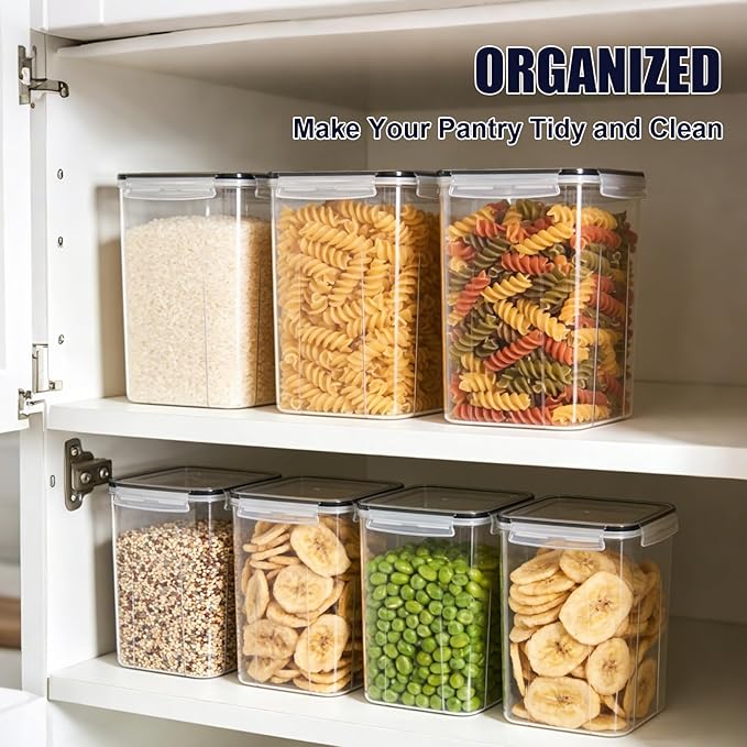 2 Pieces 6.5L / 220 oz Large Food Storage Containers, BPA Free Plastic Airtight Canisters for Flour, Sugar, Baking Supplies, Rice with Lids, Measuring Cups and Labels, Black