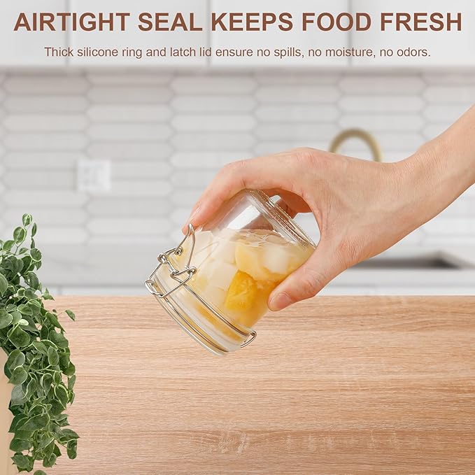 Small Glass Jars with Lids 8 oz, Airtight Clamp Lid Glass Storage Jars, Thick Lead-Free Glass Containers for Pantry Organization, Jam, Yogurt, Overnight Oats, Food Storage
