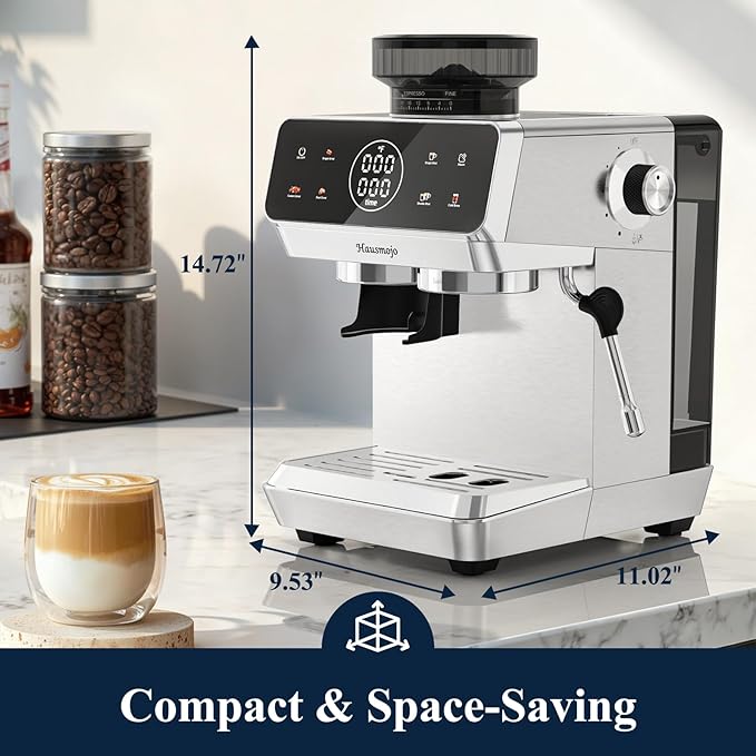 CM1620 Espresso Machine with Built-in Burr Grinder, 20 Bar Bean-to-Cup Espresso Maker with 44 Grind Settings & Steam Wand, Touchscreen Coffee Machine for Latte, Cappuccino & Iced Coffee