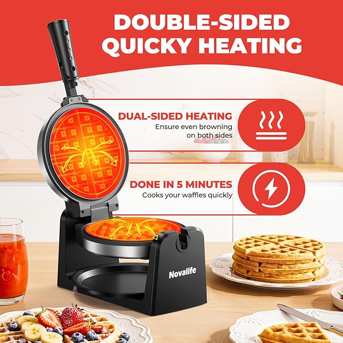 Waffle Maker, Rotating Belgian Waffle Maker, 180° Flip Waffle Iron, Non-Stick Plate, Adjustable Browning Control, Foldable Cool Touch Handle, Removable Drip Tray, Space Saving Storage, Stainless Steel