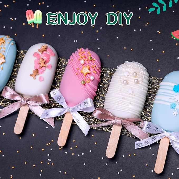 Irenare 12 Pcs Cakesicle Molds Silicone Small, 4 Cavities Cake Pop Mold Ice Pop Mold Ice Cream Molds Oval with 400 Wooden Sticks for DIY Cake