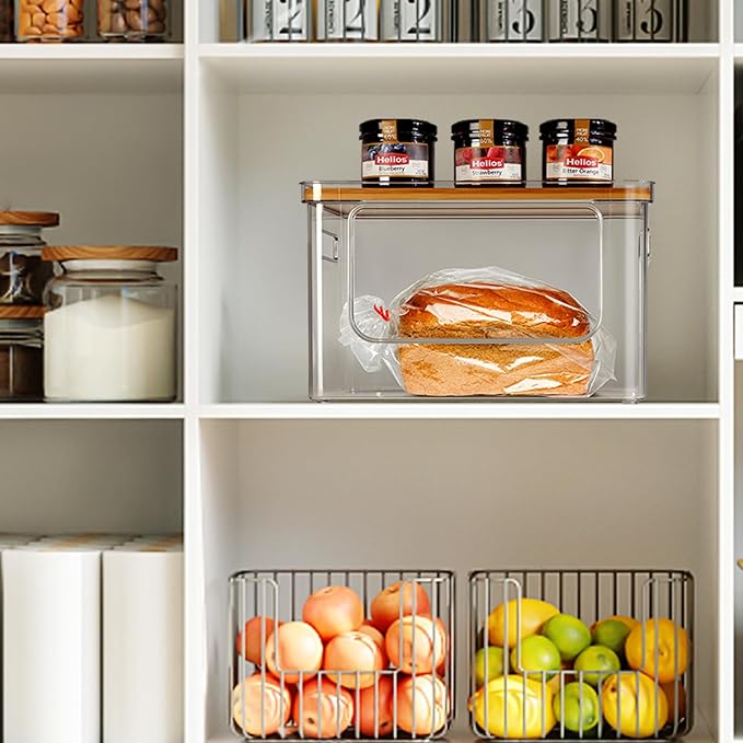 Hudgan Stackable Storage with Bamboo Top for Laundry Room Organization, Extra Large Trash Bag/Garbage Bag Dispenser, Under Sink Organizer, Pantry Organizers