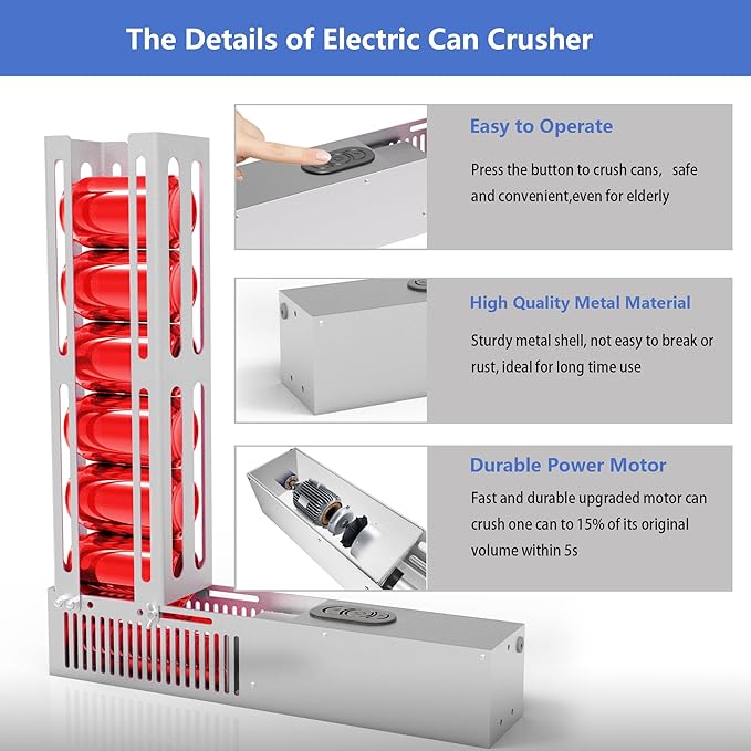Electric Can Crusher, Automatic Can Crushers for Recycling 8/12/16oz Cans, Auto Cycle Mode, Countertop Can Smasher for Recycling Aluminum Seltzer, Soda, Beer Cans (SILVER-2)