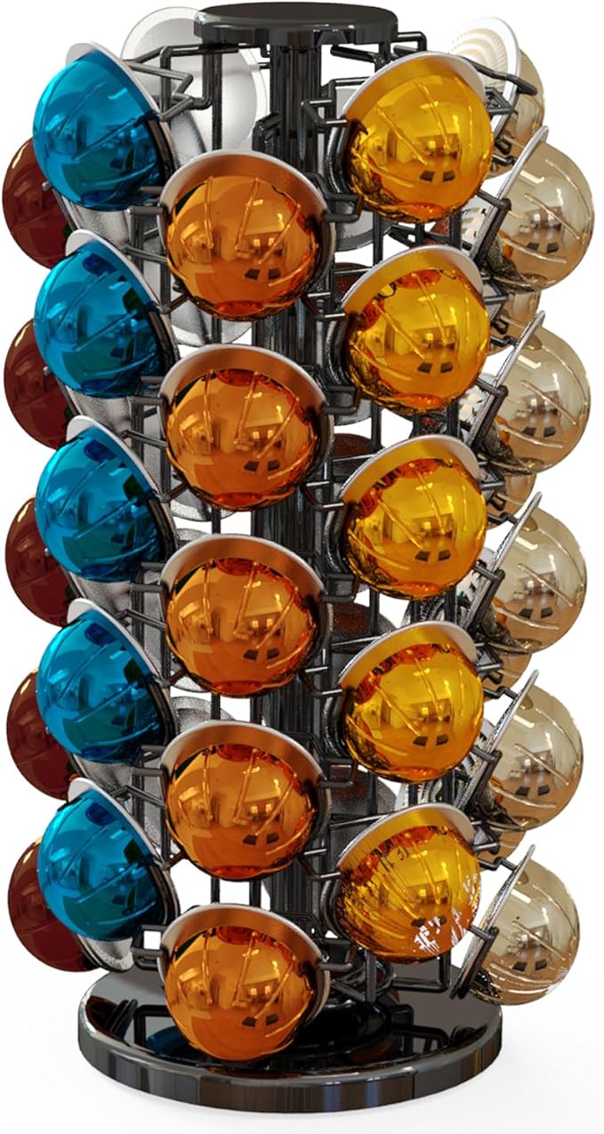 BLACKSMITH FAMILY Coffee Pods Holder Organizer, 360 Degrees Revolving Pod Carousel Compatible for 40 Nespresso Vertuo Pods No Assembly Required Nespresso Pods Holder Tower Stand,Piano Black