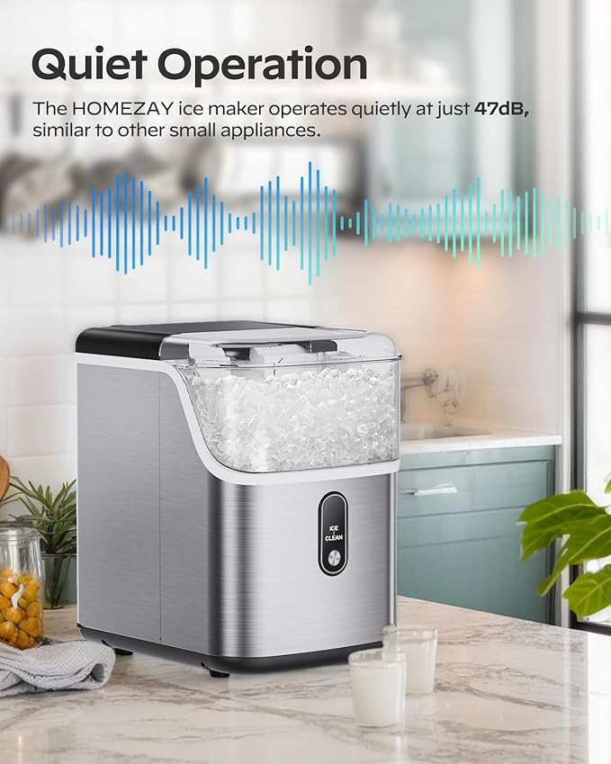 Totnz Nugget Ice Maker Countertop, Chewable Pellet Ice Machine with 33lbs Daily Produce, Pebble Ice Maker for Home Kitchen Office