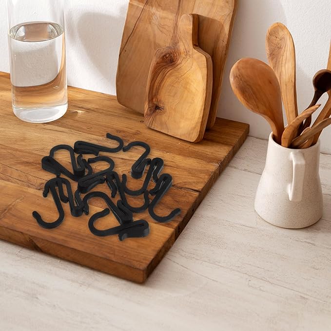 12pcs Compact Dark Plastic S-Hooks for Kitchen Storage, Utility Hanging Hooks for Pots, Pans, Towels, and Wire Grid Racks, Suitable for Kitchen, Bedroom, and Office Organization