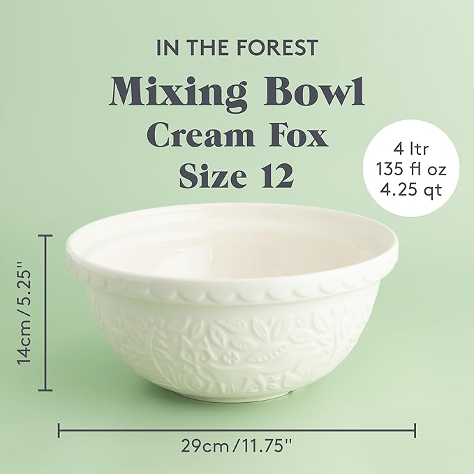 Mason Cash In the Forest S12 (4.25 Qt) Embossed Mixing Bowl | Fox (Cream)