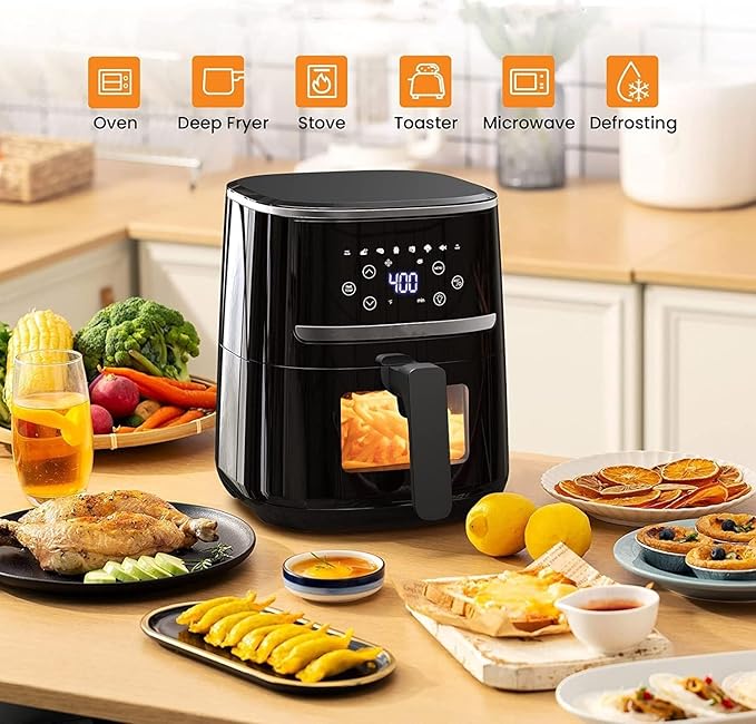 GarveeHome Air Fryer 5 QT 8 in-1 Functions, Air Fryer Oven with Touch Screen, Air Fry, Roast, Bake, Broil, Preheat Mode, Digital Small Air Fryer, Nonstick Dishwasher-Safe Basket, Black