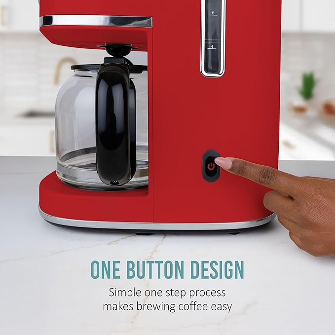 Nostalgia Classic Retro 10 Cup Coffee Maker - One-Touch Drip Brew, Reusable Filter - Anti-Drip, Auto Shutoff, & Time Display - Dishwasher Safe 50 oz Carafe - Red